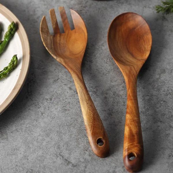 Spoon riutilizzabili per la sicurezza pratica cucchiaio in legno durevole forchetta per insalata di grandi dimensioni miscelazione di stoviglie vintage utensili da cucina vintage utensili da cucina