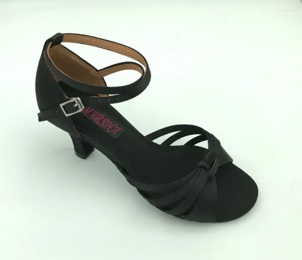 Sapatos de dança que vendem salsa de salão de baile latino para mulheres em preto cetim 6279blk grátis baixo salto alto