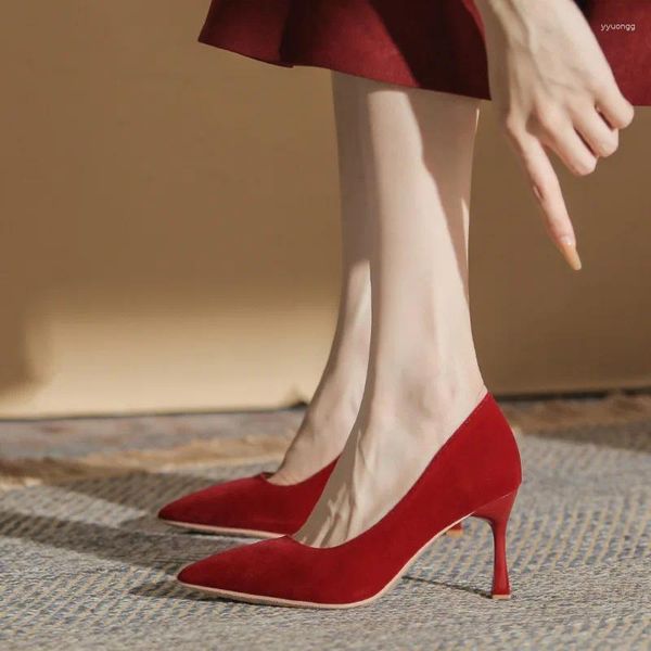 Elbise Ayakkabı Küçük/Büyük Boyut 30-44 Süet Gelin Nedime Kırmızı Düğün Yüksek Topuklu Kadın Stiletto Topuk