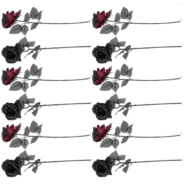 Fiori decorativi 12 PC Black Rose Flower Party Tricky Halloween PO PROPS FACURO DECIFICATO BOUCHET SIMOLATO MODELLO MODELLO ORRIFICO