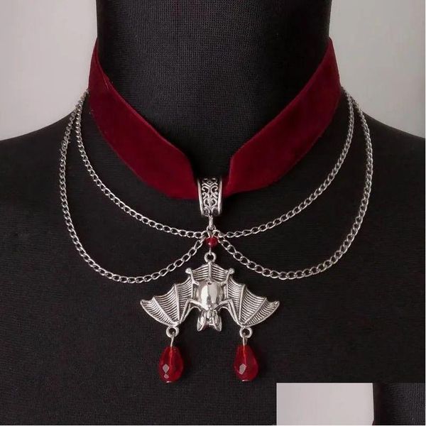 Chokers Goth Red Veet Choker Bat Ожерелье викторианское великолепное панк -готическое ювелирное ювелирное ювелирное украшение женщин Хэллоуин подарок шарм 231013 Drop Dh8sh