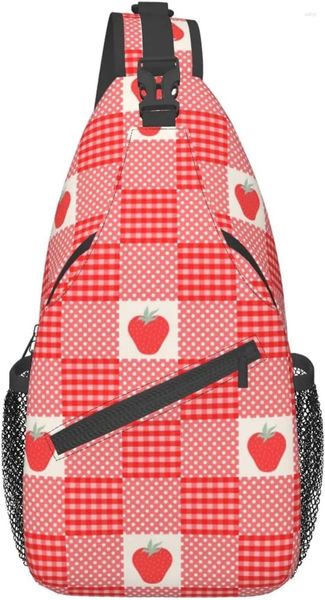 Mochila Backpack Padrão de morango rosa fofo Sling Sling multiuso Crossbody Saco de peito Viagem de ombro Daypack para homens Mulheres