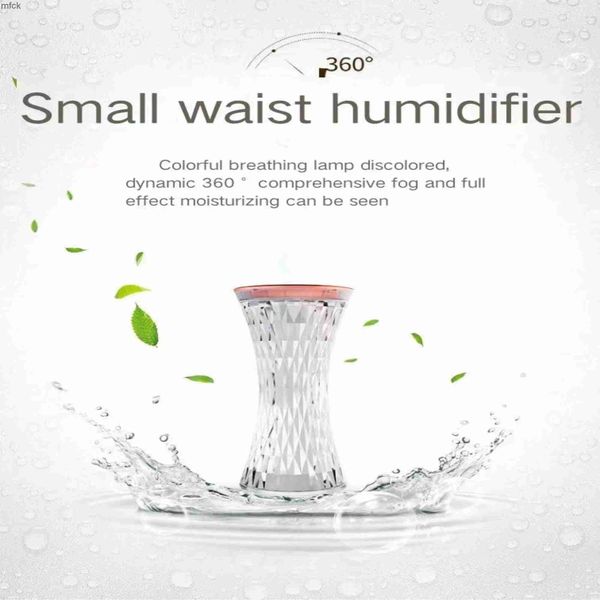 Umidificati 1pc Lampada da tavolo in cristallo da 7 colori abbagliante Piccola vita Umidificatore Silenzioso Silent Light Night Light Touch Colorful Home Humidifier