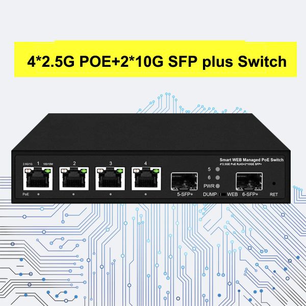 Switches Web gerenciado 4 portas 2.5gBE POE Switch com 2*10 GB SFP+ Uplink 802.3bt/at