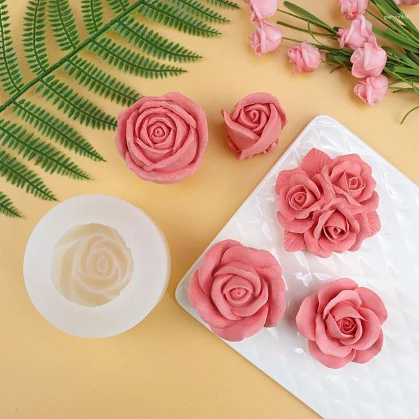 Flores decorativas 3D Rose Blossom Silicone Mold Sugar Diy Mousse Decoração