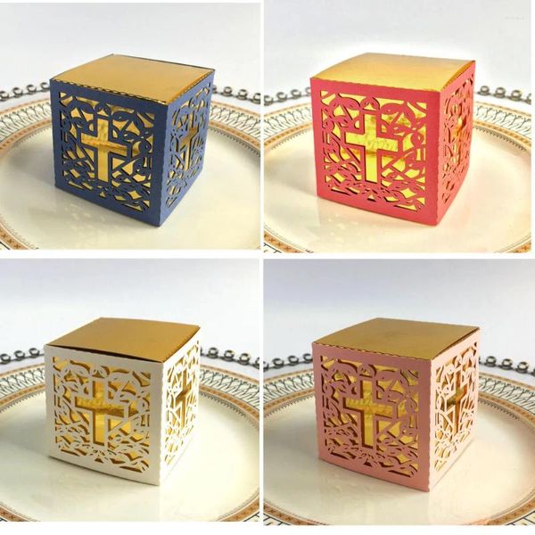 Embrulho de presente 100pcs 5x5x5cm a laser cortado Janela cruzada grades hollow Candy Double Cays Boxes Favors Party