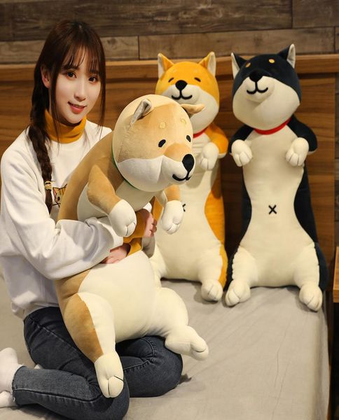 Creative fofo shiba inu cão de pelúcia brinquedo grande akita inu boneca gato animal de gato recheado desenho de boneco de boneco de travesseiro comprido macho de veia almofada bi5798386