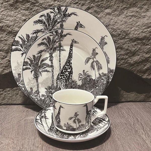 Пластины ретро керамическая чашка жирафа кофе и блюдца Установите домашнюю гостиную