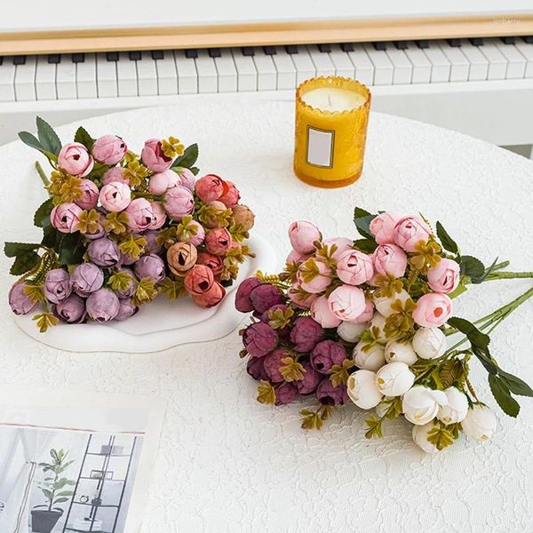 Flores decorativas 15 cabeças de flor artificial buquê de seda de seda casamento simulação de arranjo floral rosa decoração caseira falsa