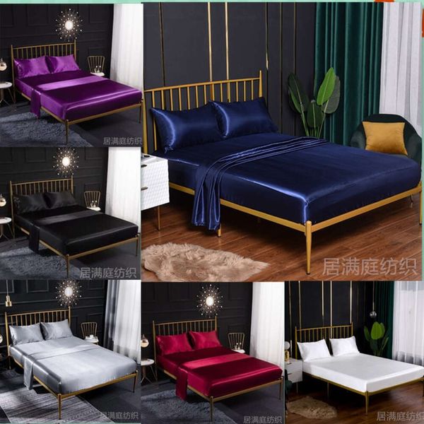 Prodotti da letto, seta simulata lavata, colore lucido, biancheria da letto, lenzuola, federe, set di 4 pezzi da 4 pezzi