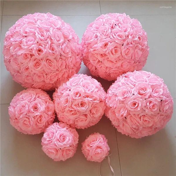 Flores decorativas 10pc Full Flower Ball Artificial Silk Rose Mesa de casamento Centerpieces beijando a decoração de festa de casamento pendurada flori