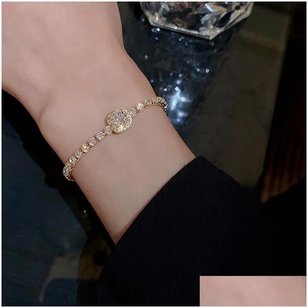 Chain fl of strasss ajustável pulseira de ouro 14k para mulheres 2024 Novo Trendy Square Zircon Jewelry Drop Delivery Bracelets Dhpcp