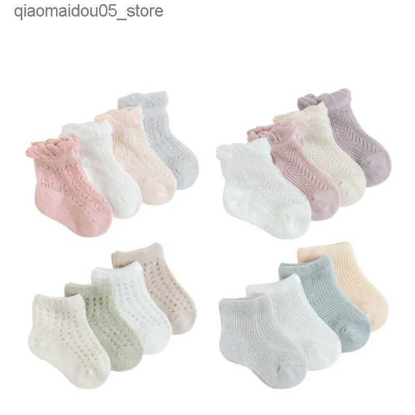 Kinder Socken New Childrens Socken Summer Mesh Fine Baumwolljungen und Mädchen kurze Babysocken Q240413