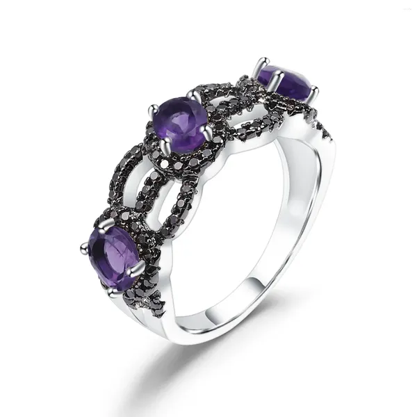 Clusterringe 1.30ct Drei natürliche Amethyststein 925 Sterling Silber Engagement Ring für Frauen