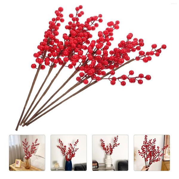Fiori decorativi 6 pezzi rami rossi ramo di berretto artificiale albero di Natale artificiale fruit fruit sta gambo simulazione di bacche di bacche di schiuma stamen