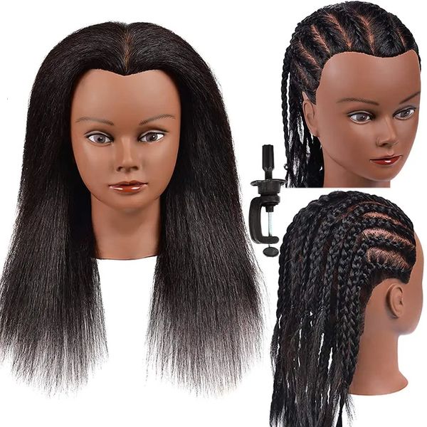 Headdoll Schaufensterpuppenkopf 100% echtes Haar für Kosmetologie Manikin 14 Zoll Puppenkopf Friseur Hairstylist Training Praxis 240403