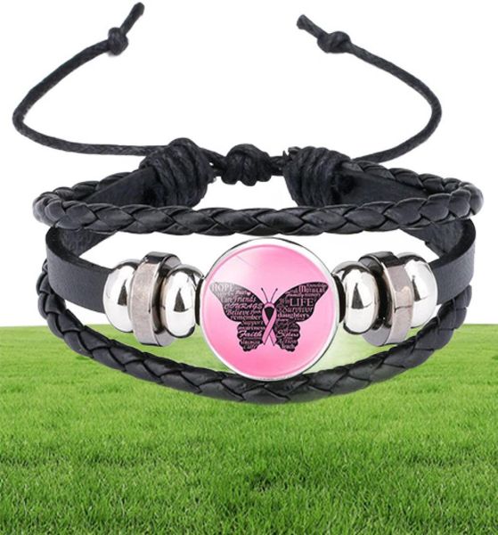 Nuovo braccialetto di consapevolezza del cancro al seno per donne fascino del nastro Faith speranza amore in cuoio intrecciato Wrap Bangle Fashion Jewelry4058613