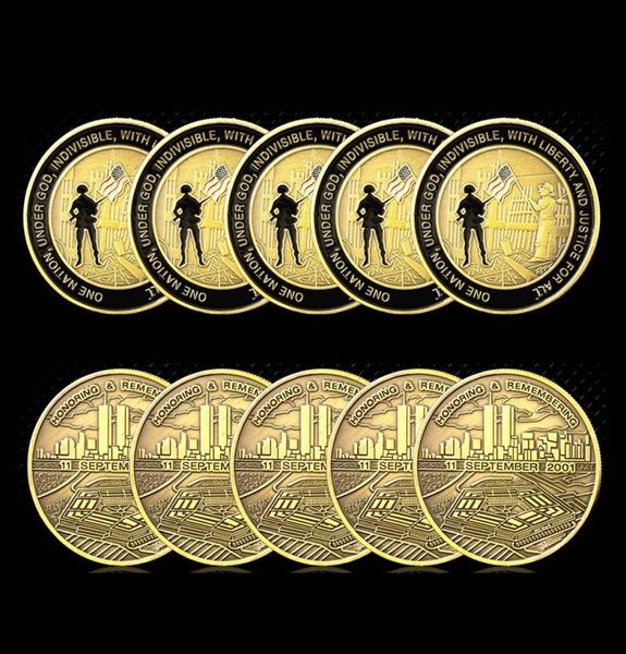 5pcs artesanato em homenagem à lembrança de 11 de setembro Ataques Bronze Coins de desafio colecionável Presentes de lembranças originais 8231871