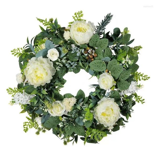 Dekorative Blumen künstlicher Pfingstrosenkranz 51 cm/20.07in mit grünen Blättern weiße Blumenhängedekorationen Willkommenskranz