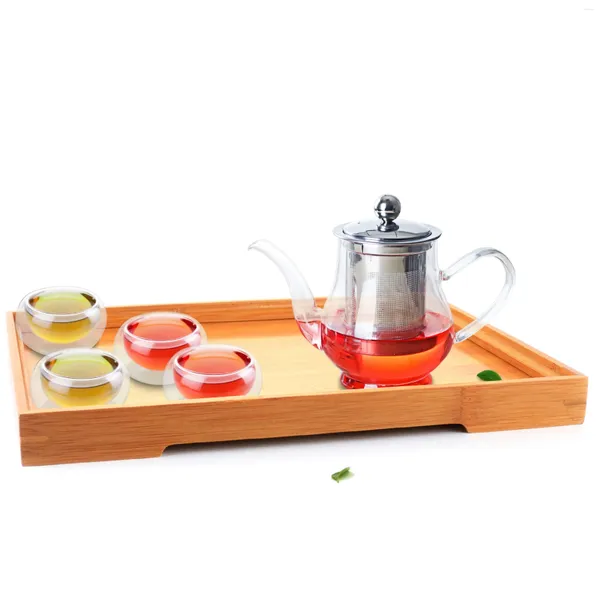 Tea -Sets Neuheit Teekanne mit Edelstahlfilter 4PC Doppelwandbecher Bambusschale