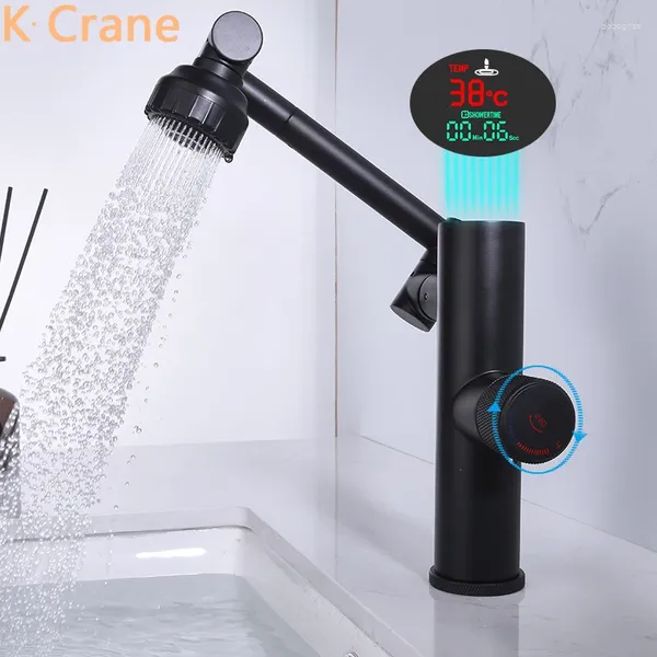 Waschbecken Wasserhähne digitaler Wasserhahn kaltes Wassermixer Tippen Sie auf ein Lochdeck montiertes schwarzes Grifo LCD -Display intelligent