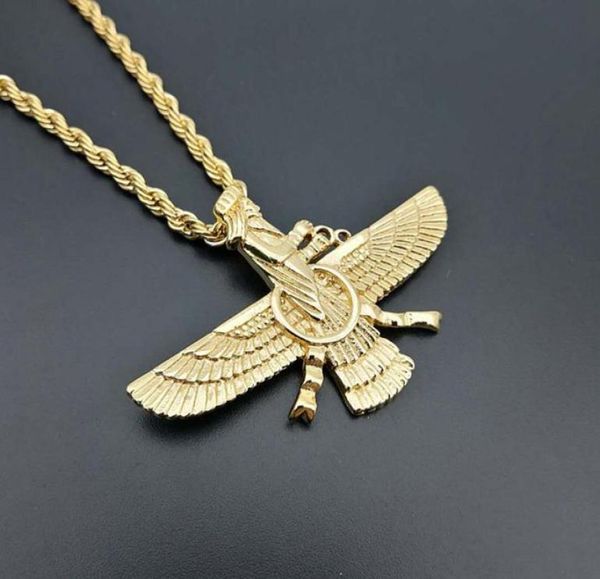 Anhänger Halskette Hip Hop Rock Edelstahl Faravahar Ahura Mazda Halskette für Männer Zoroastrian Schmuck Gold Silber Color2953453