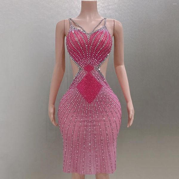 Повседневные платья дамы без рукавов Sparkly Diamond Sexy Backless Mini Bodycon Sling платье на день рождения вечерний праздник сцены костюмы