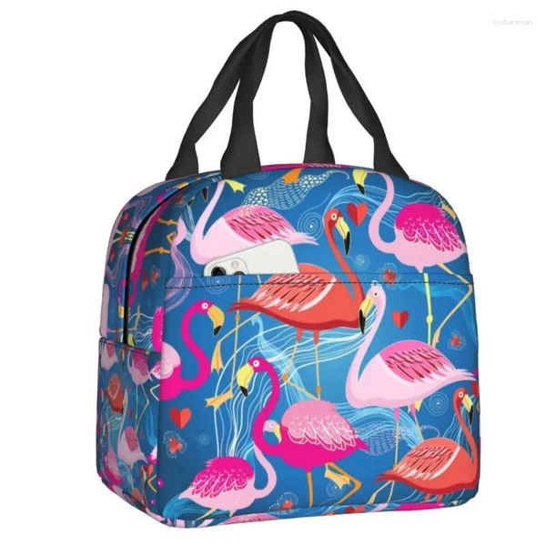 Stume di stoccaggio Fashion Flamingo Birds Tote Bag Women Flowers Pattern Punte per cibo per cibo termico portatile per scuola