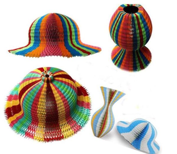 100pcs Magic Vase Paper Hats Fades Dobring Hat para decorações de festa Caps de papel engraçados Travel Sun Hats Colorful3565683