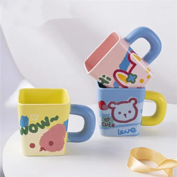 Canecas inspact criativo dopamina colorida caneta desenho de alto valor caneca cerâmica caneca transfronteiriça cartoon square copo doméstico