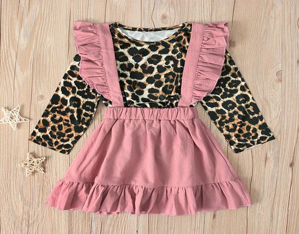 Neugeborene Mädchen Kid Rüfeln Fliegenhülsen Leopardendrucktops und Pink Insgesamt zwei Teile Sets 2020 Frühling Herbst Kleidung Set 26T1678839