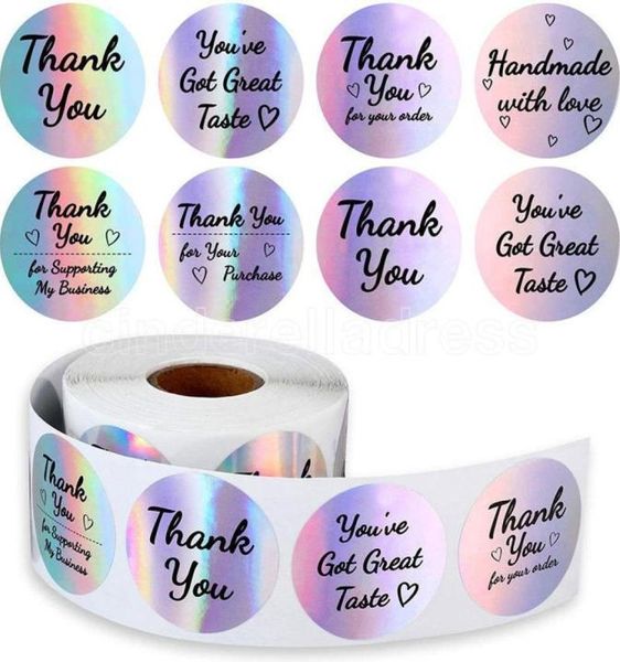 Rainbow Danke Aufkleber Schwarz Tinte Holographic Silver Business Aufkleber 500 Beschriftungen verschiedener Wort für Business Boutiques Shopping8103926