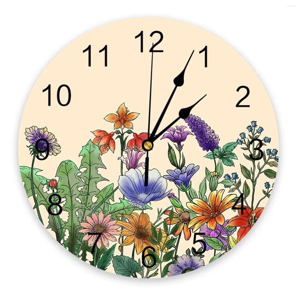 Orologi da parete Flower Morning Glory Lavender Plant Pianta da pranzo grande ristorante Cafe Decorazione rotonda Silent Home Decoration