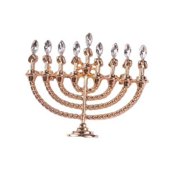 Pimler Broşes Klasik 9 Menorah Broş Erkek Kadınlar İsrail Yahudi Hanuka Mücevher Paslanmaz Çelik Şamdan Pimleri Gömlek Rozeti