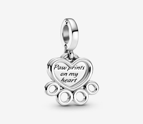 Новое прибытие 100% 925 стерлинговые серебряные сердечки Paw Print Dangle Charm Fit Оригинальный европейский браслет модных украшений.