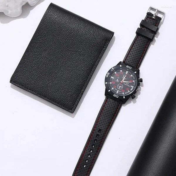 Armbanduhren Mode Männer schauen Luxusgeschäft Casual Leder Quarz Wrist Watches für Brieftasche Set Relogio Maskulino