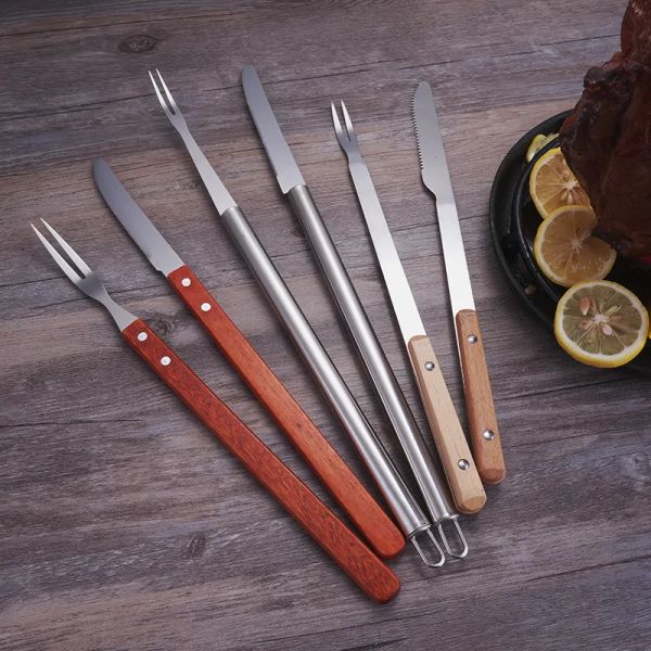 Edelstahl -Stahlbraten Lammmesser und Gabel Set Braten Ganzes Lamm Barbecue -Werkzeug BBQ Küchenzubehör BBQ Accessoires Spieß