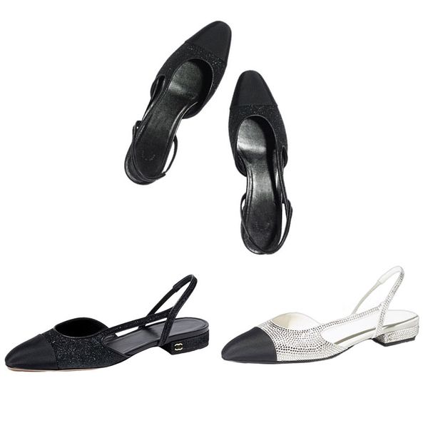 Spitze Zehen Sandles für Frauen Designer Slingback Sandale Femme Womens Slides Party Karriere Sandalen Schwarze Silber flache Sandalen Kätzchen Heels Schuhe