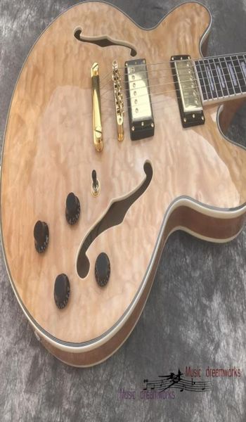 China OEM Mağazası 335 Hollow Jazz Gitar Kapitone Akçaağaç Ahşap Orijinal Renk Gemi5526482