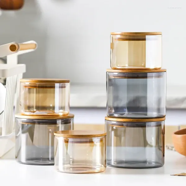 Garrafas de armazenamento de bambu tampa de vidro de vidro selado jarra de cozinha cozinha alimentos para umidade à prova e à prova de insetos.