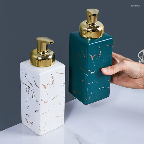 Distributore di sapone liquido moderno bottiglia in ceramica in ceramica in marmo di schiumogeni in oro pattern oro trucco quadrato shampoo shampoo stoccaggio bagno