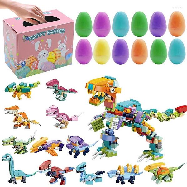 Decoração de festa 12 em 1 Blocos de Páscoa Toy Box Toy for Kids Gift Animal Insects Egg Diy Model Happy