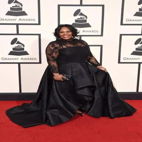 2018 Grammy Awards Plus Size Tamanho Vestidos de noite de pescoço alto Mangas compridas com baixo teor de zagueiro feito com zíper formal, vestidos de ocasião formal8748457