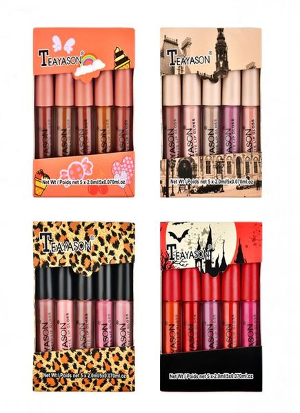 Make -up -Samtmatte Lipglasur 5Piece Mini Matt Lipgloss Set wasserdichtes Nicht -Stick -Tasse Kürbisfarbe Lip Gloss Box7799149