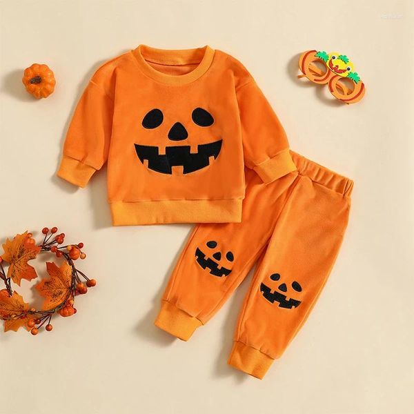 Kleidungssets Kleinkind Baby zweiteilige Outfit Halloween Kürbisabdruck Sweatshirt Pullover und Elastizhosen Set für Säuglingsmädchen Jungen 0-3 Jahre