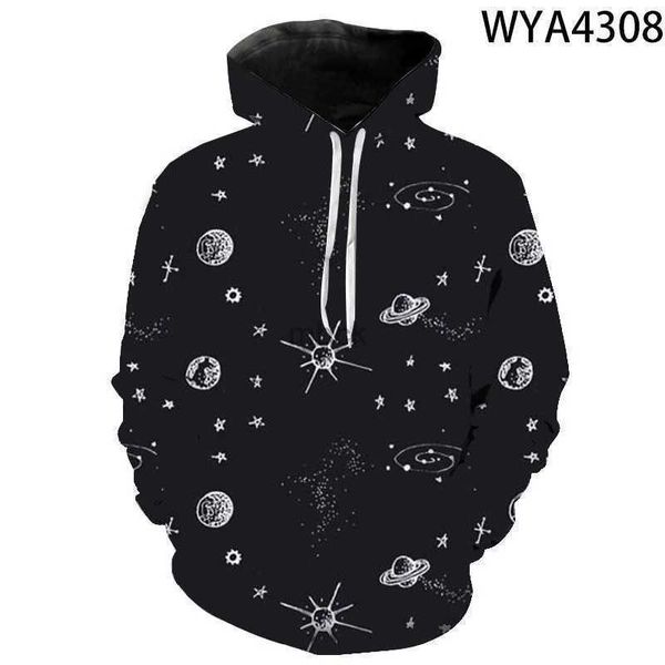 Sweatshirts Erkek Ceketleri Yeni 3D Baskı Yıldız Gökyüzü Desen Desen Hoodie Erkekler ve Kızlar Serin Sweatshirt Moda Külot Uzun kollu Sokak Giysesi Top 240412