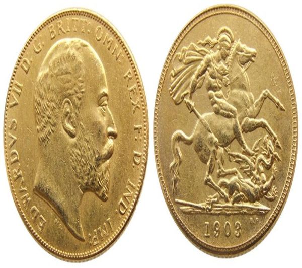 Reino Unido Raro 1903 British Coin King Edward VII 1 Sovereign Matt 24K Gold Plated Cópias 3711783