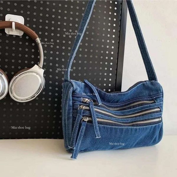 Draw String Brand Designer Denim Damen Umhängetasche Casual Reißverschluss Crossbody Jeans Boson Rechteck Handtasche