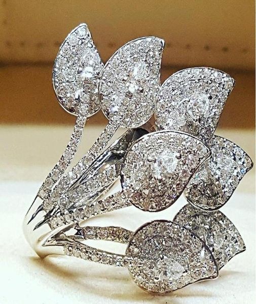 Creative Leaves Ring Diamond Princesa Anéis de engajamento para mulheres Jóias de casamento Ringos de casamento Tamanho do acessório 610 1567828