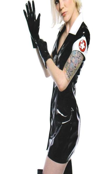 Schwarzes PVC -Kleid Vinyl Latex sexy Katzenkostüm PU Leder Dessous Catwoman Bondage Clubwear Kleidung Halloween Krankenschwester Cosplay5942150